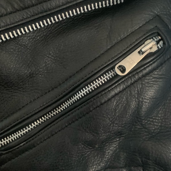 Vintage Leather 2000 Black Genuine Leather Moto Biker Jacket with Belt - Picture 5 of 12